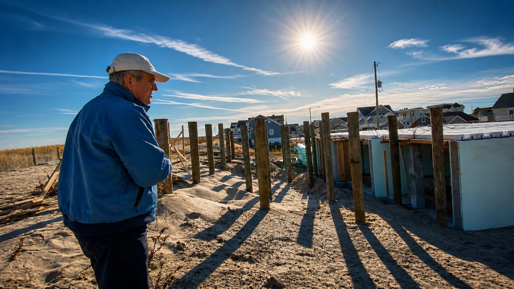 John J. Chando Jr. on a Jersey Shore construction site at sunset