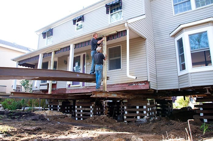 Excavation in front of the Point Pleasant home before house lifting begins