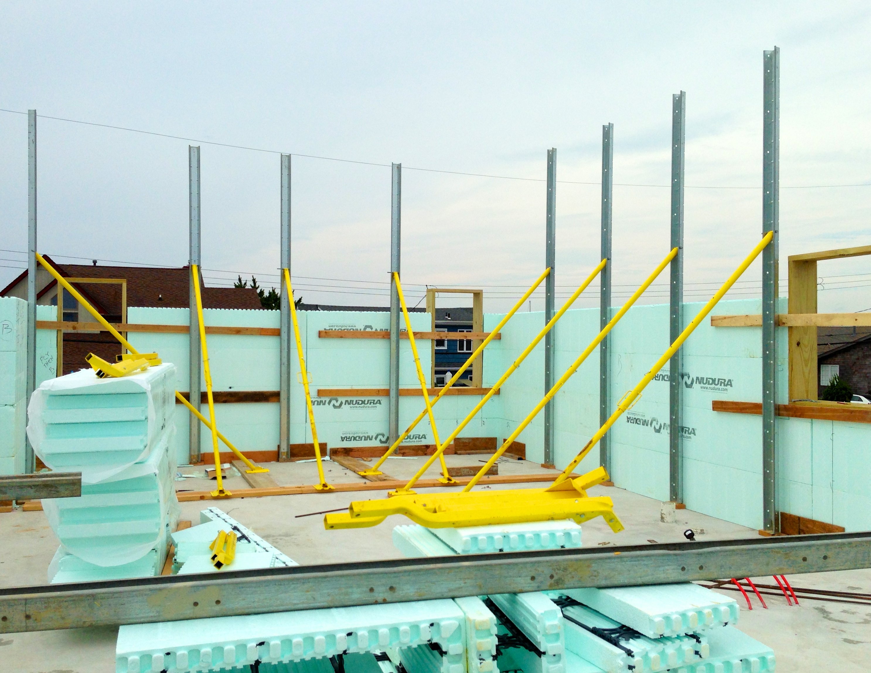 ICF wall forms erected on the upper floor of a fully concrete Jersey Shore home