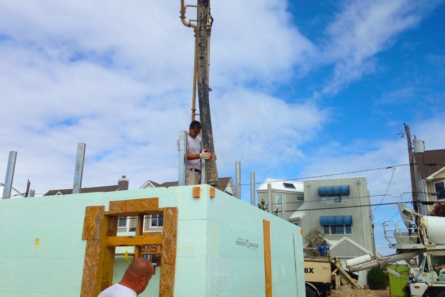 ICF concrete pour during construction of a Jersey Shore home